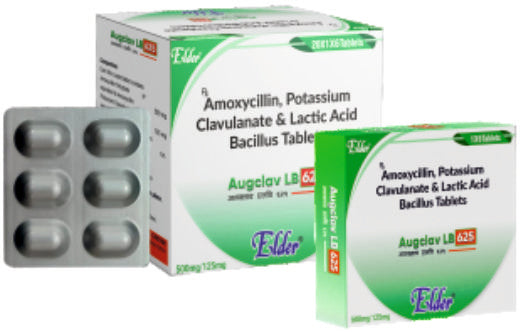 أوجكلاف إل بي 625 مجم أقراص (500/125/150 مجم) 6 أقراص (أموكسي 500 مجم، حمض الكلافولانيك 125 مجم + إل بي) من إيلدر