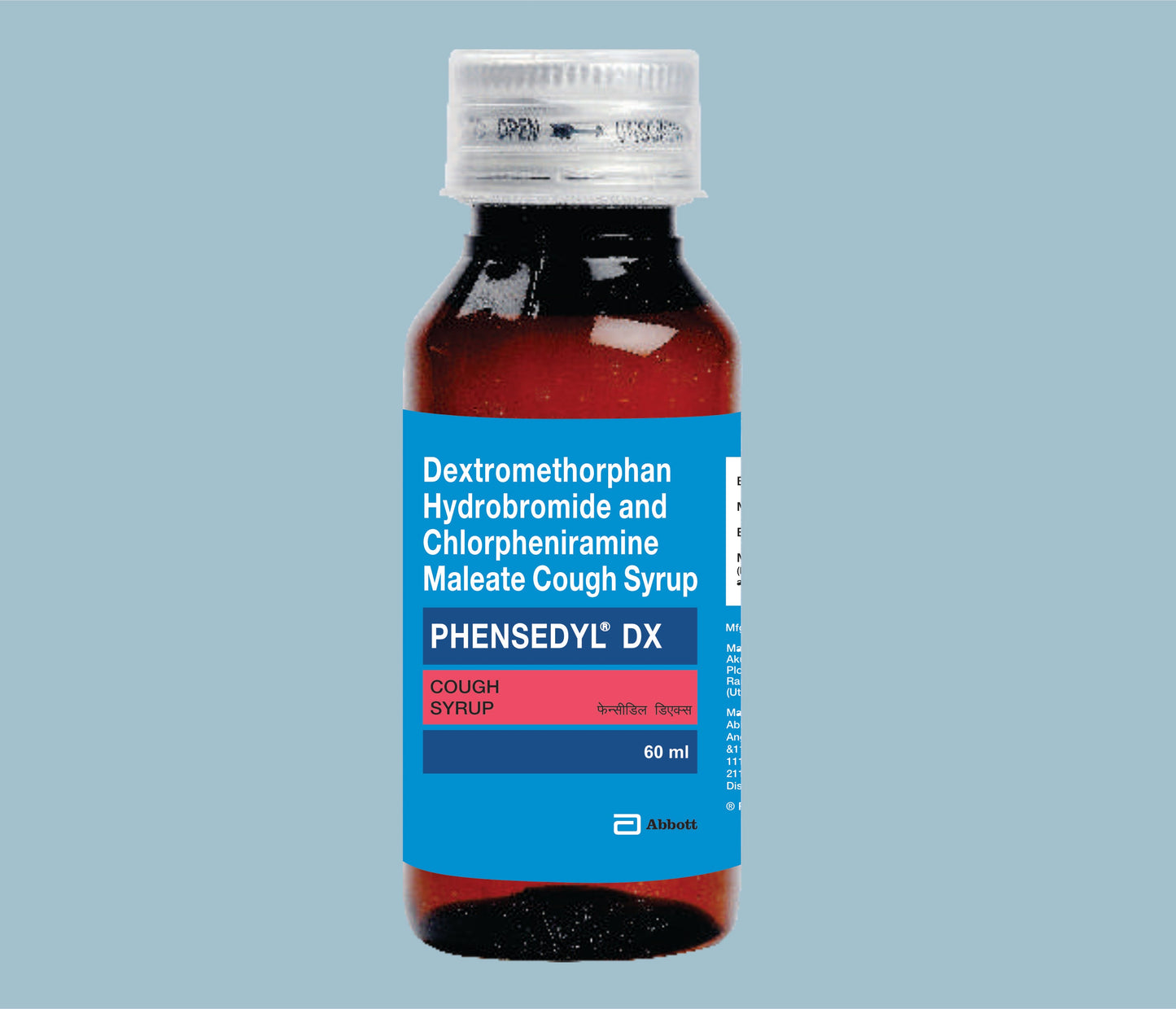 Phensedyl DX Syrup (New) 60ml (60ml) (Dextromethorphan Hydrobromide 10mg, Chlorpheniramine Maleate 2mg) by Abbott