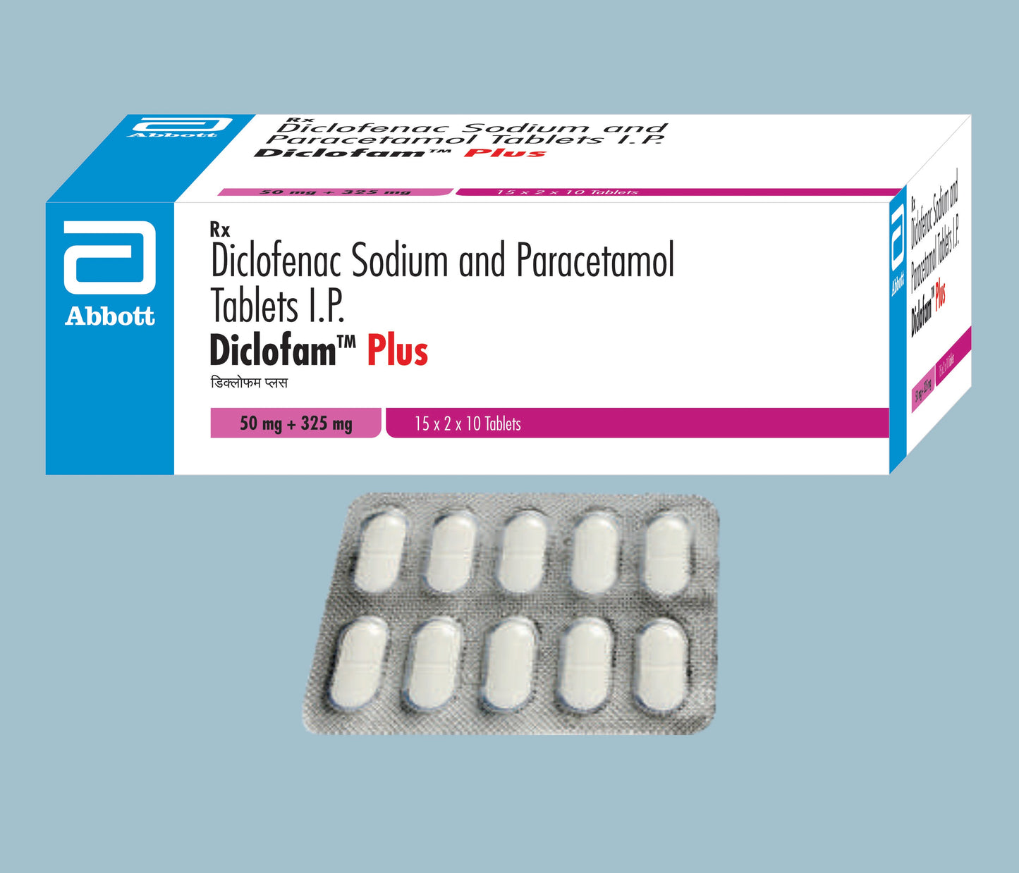 Diclofam Plus White Tablets (10 Tabs) (Diclofenac Sodium 50mg, Paracetamol 325mg) by Abbott