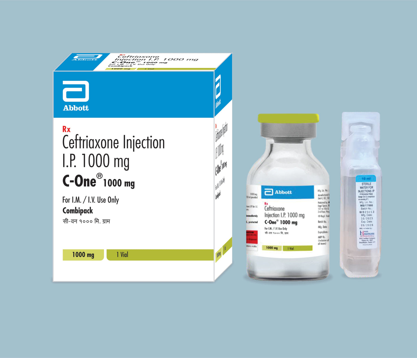 C-One 1000mg Injection (Vial+wfi) (Ceftriaxone 1000mg) by Abbott