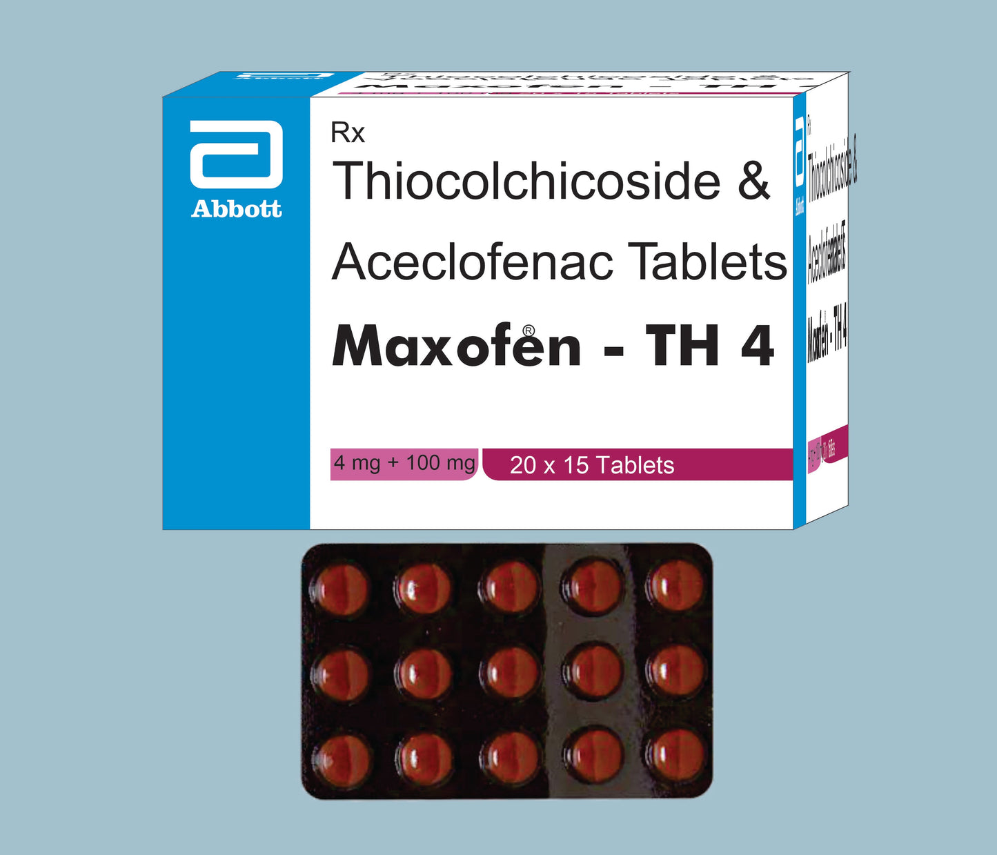 Maxofen-TH 4 Tablets (15Tabs) (Thiocolchicoside 4mg & Aceclofenac 100mg) by Abbott