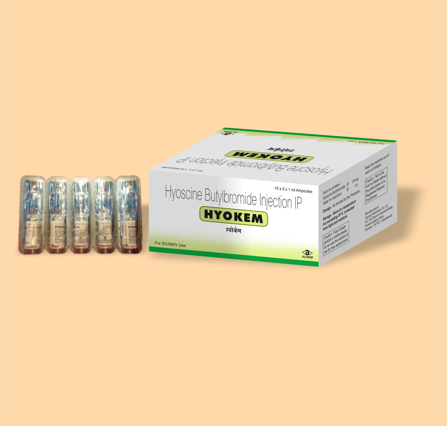 HYOKEM (1ML AMPOULE) (1ml Hyoscine Butylbromide 20 mg by Alkem