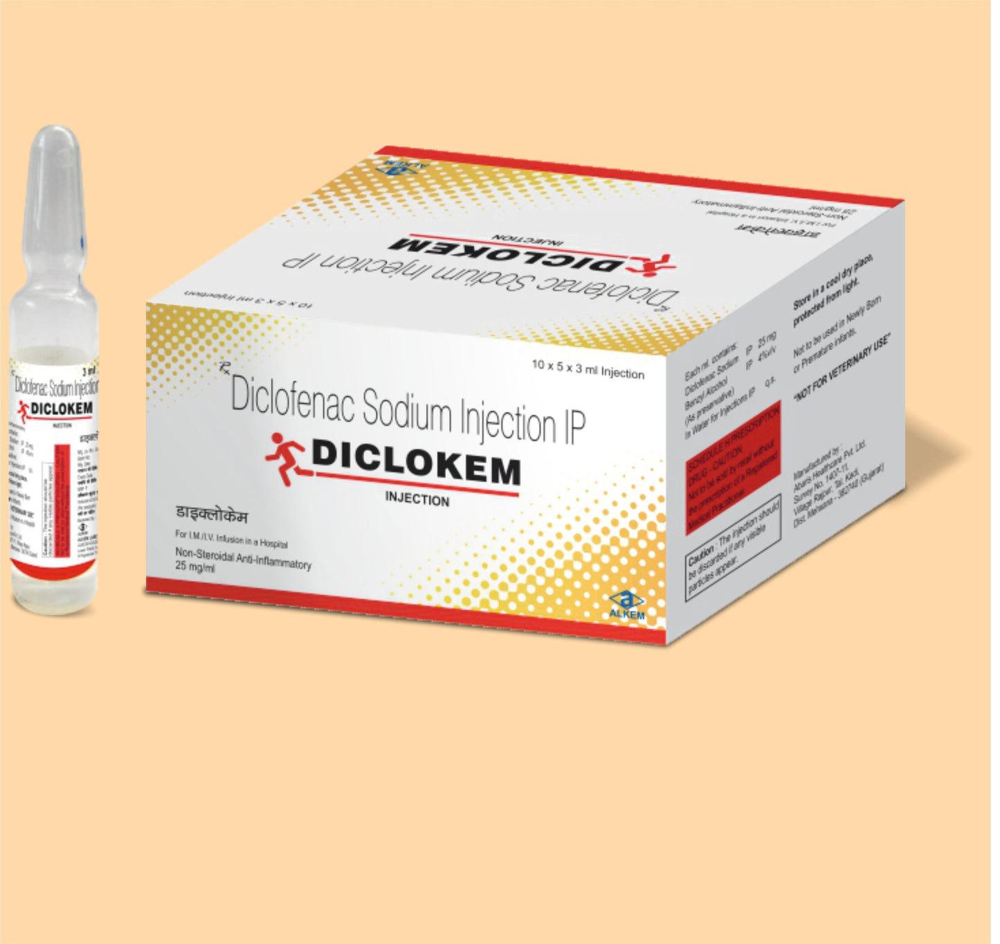 DICLOKEM INJECTION (3ML) (3 ml Amp Diclofenac Sodium 25 mg by Alkem