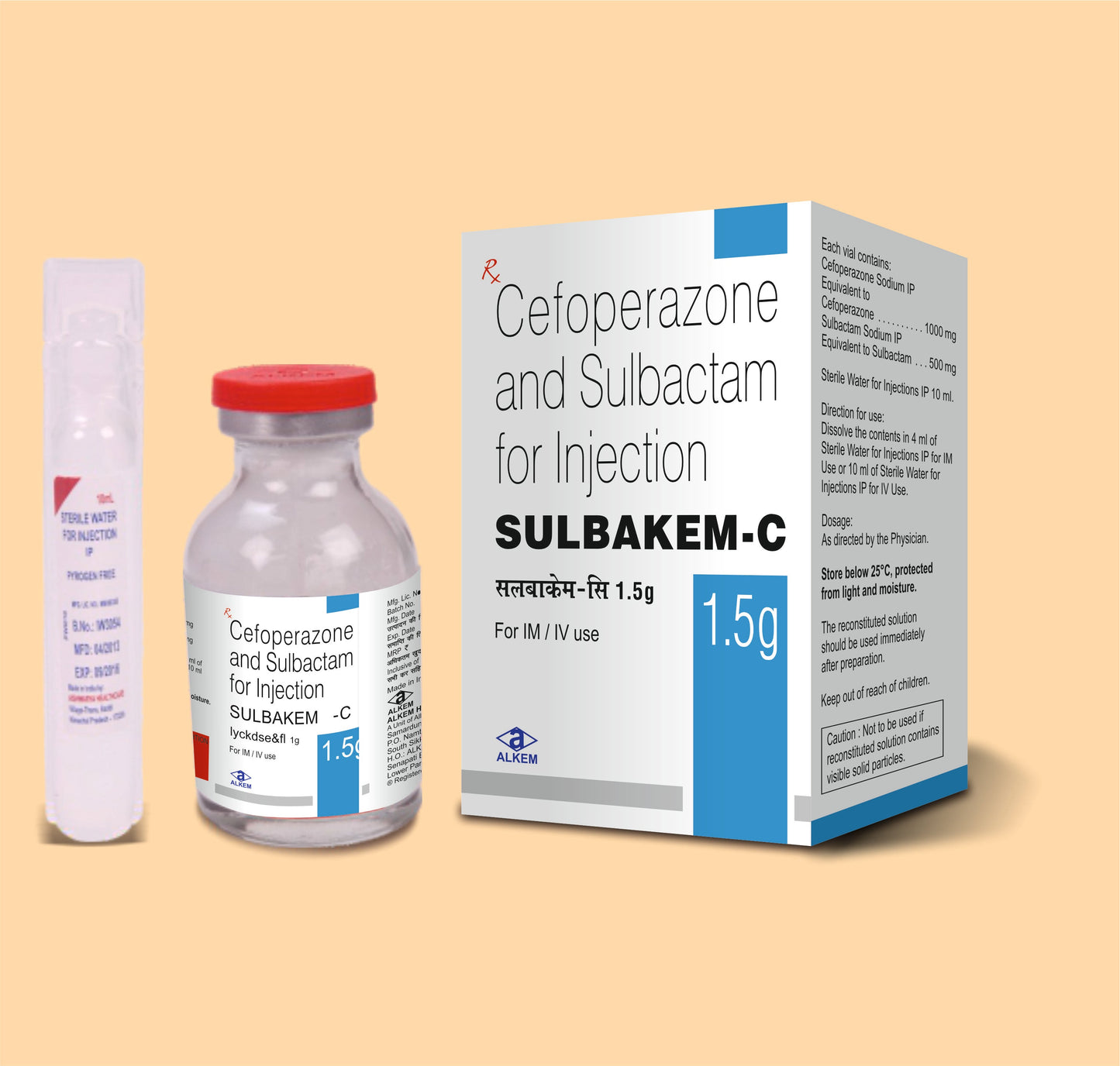 SULBAKEM-C 1.5 G INJECTION (VIAL) (20 ml vial Cefoperazone 1 g + Sulbactam 500 mg by Alkem