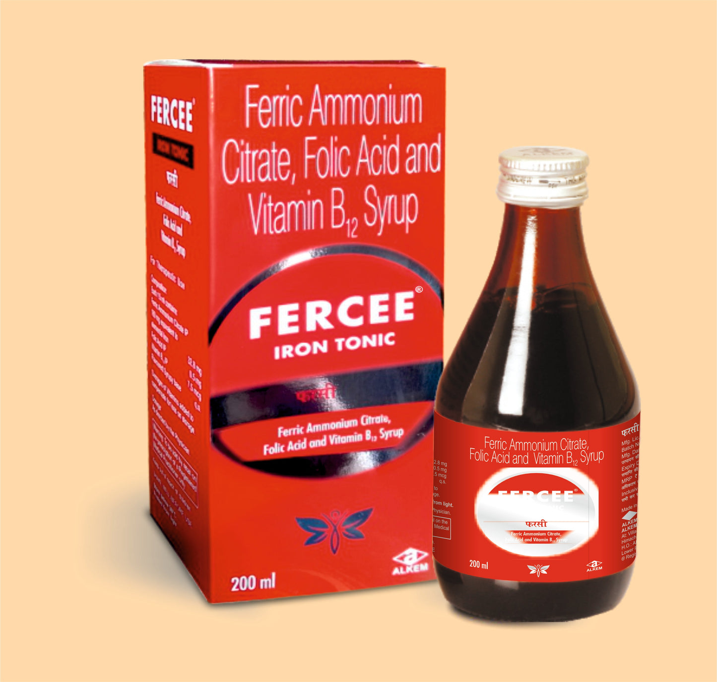 FERCEE SYRUP (200ML) (200ml Ferric Ammonium Citrate 160 mg + Folic Acid 0.5 mg + Vitamin B12 7.5 mcg by Alkem