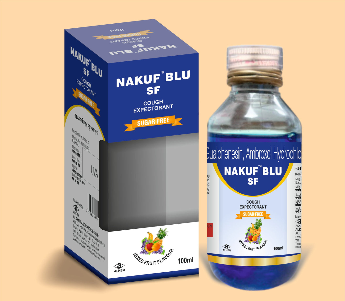 NAKUF BLU (100ML) (100 ml Terbutaline Sulphate 1.25 mg + Guaiphenesin 50 mg + Ambroxol Hydrochloride 15 mg + Menthol 0.5 mg by Alkem