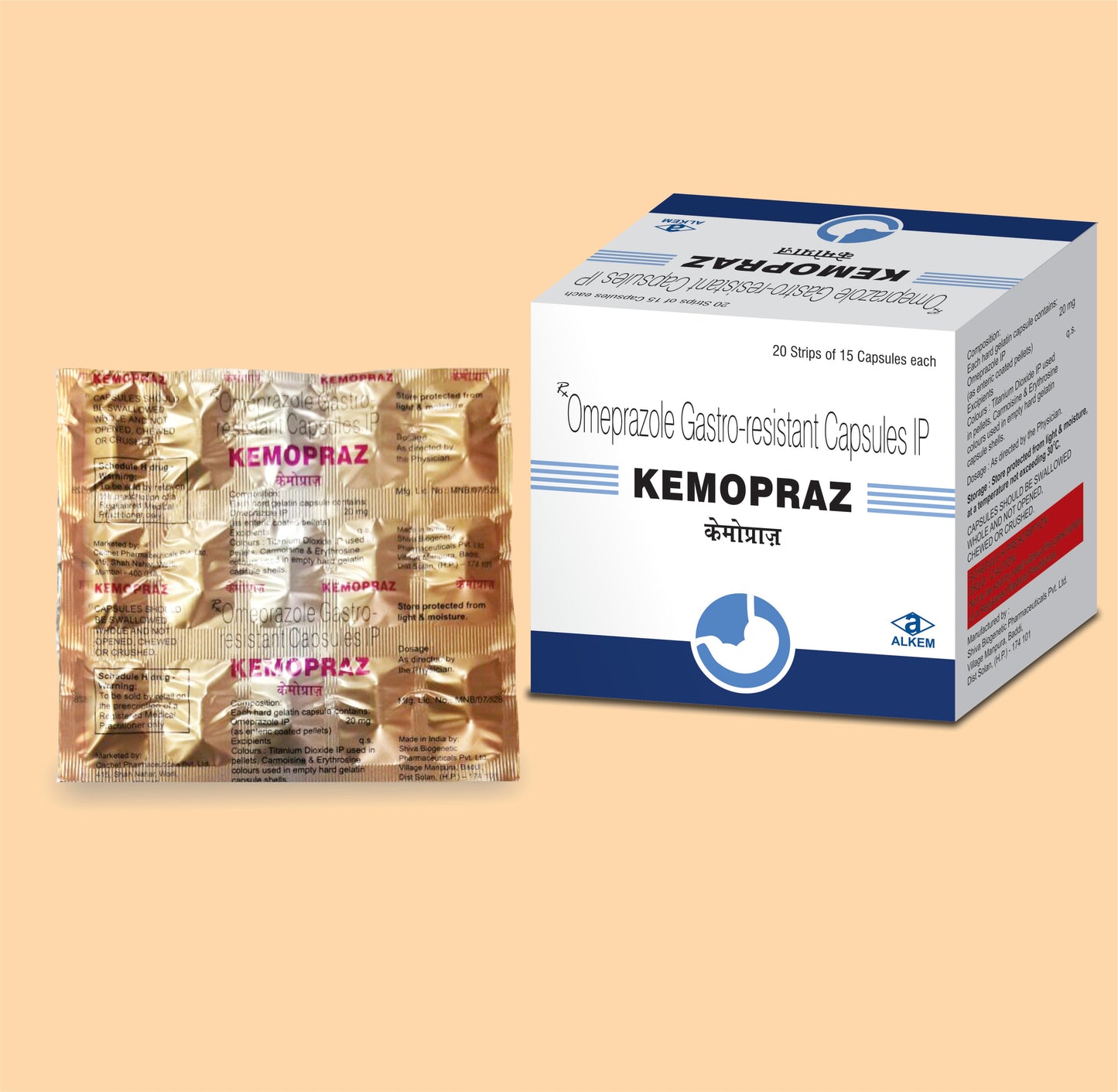 KEMOPRAZ CAPSULES (15's Omeprazole 20 mg by Alkem