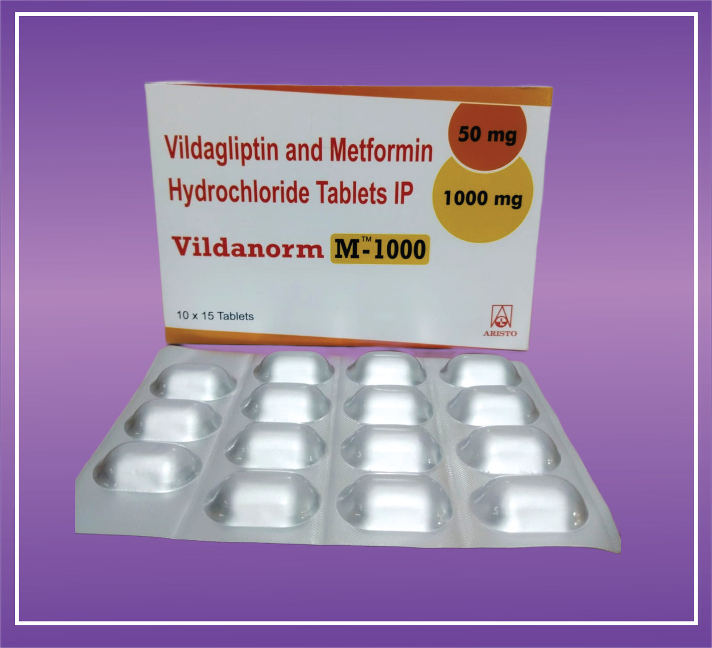Vildanorm-M 1000 Tab (10x15) Vildagliptin 50mg + Metformin 1000mg by Aristo