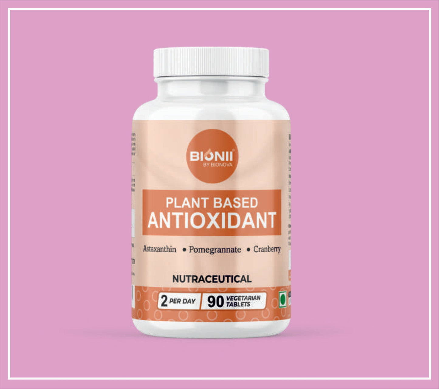 PLANT-BASED ANTIOXIDANT TABS 90's (Astaxanthin-6 mg, Pomegranate Extract-100 mg, Cranberry Extract-50 mg) by Bionova