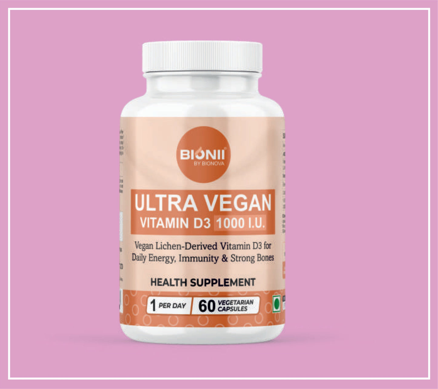 ULTRA VEGAN D3 CAPS 60's (فيتامين د3 - 25 ميكروجرام (1000 وحدة دولية) (مشتق من الأشنة)) من Bionova