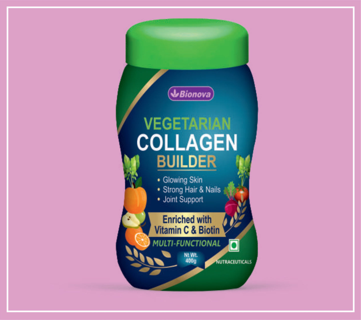 VEGETARIAN COLLAGEN POWDER (FRUITY FLAVOUR) 400 g (Veg Collagen Peptides with Phytoplacental Extract & Anitioxidants) by Bionova