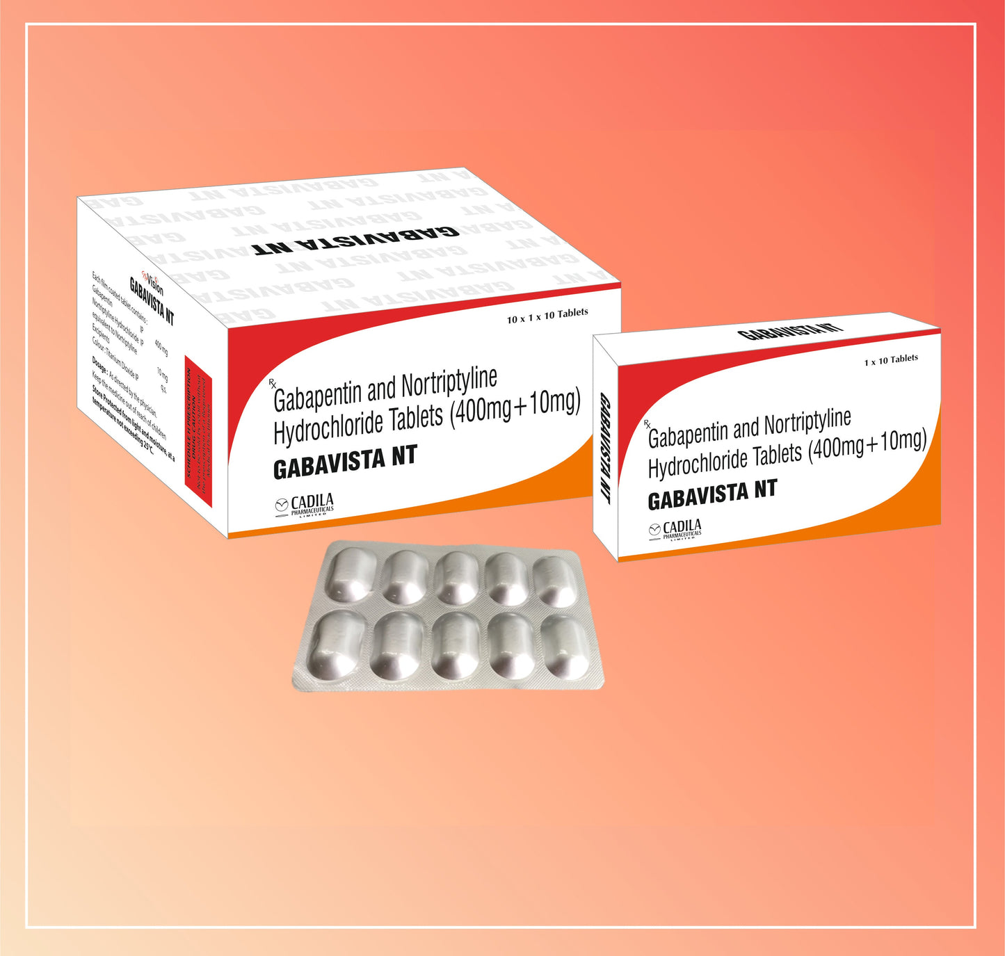 GABAVISTA NT TAB 10X10 T (10x10T) Gabapentin 400 mg + Nortriptyline Hydrochloride 10 mg