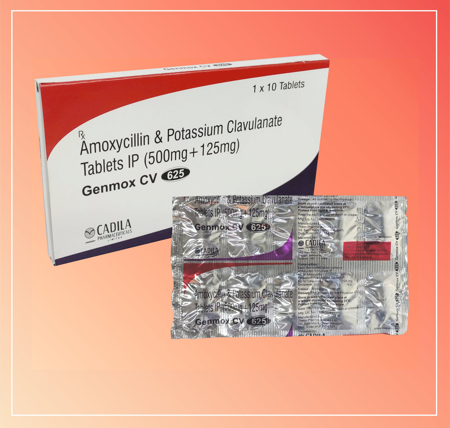 GENMOX CV 625 TAB (10X10T) (10X10 T) Amoxycillin 500 mg + Clavulanic Acid 125 mg