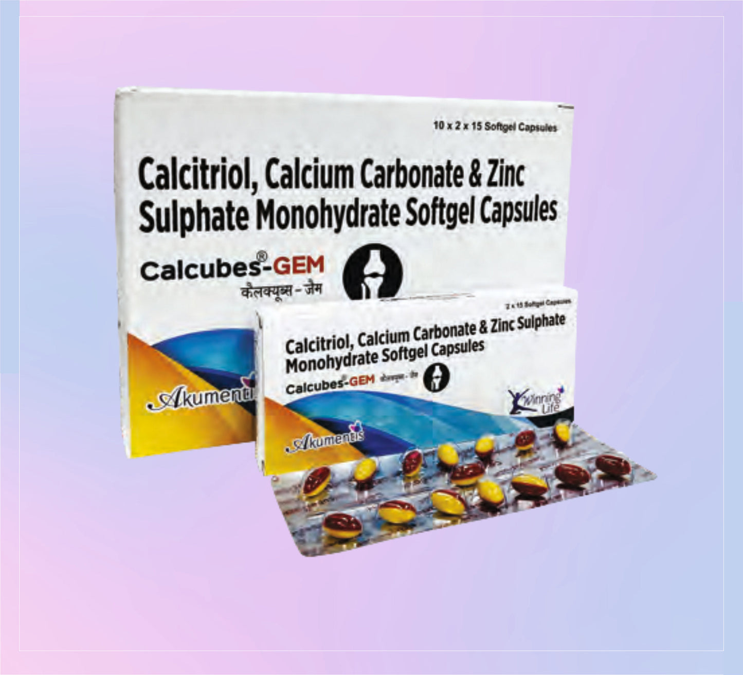 Calcubes-Gem Caps (Bl) 10X2X15 Calcium 200 Mg + Calcitriol 0.25 Mcg + Zinc 7.5 Mg by Akumentis