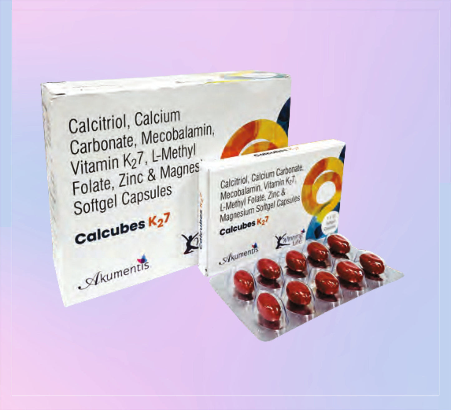 Calcubes-K27 (Bl) 10x1x10 Calcitriol 0.25 Mcg + Calcium 1250 Mg + Vitamin K2-7 45 Mcg + Mecobalamin 1500 Mcg + Zinc 7.5 Mg + Magnesium 50 Mg + L-Methyl Folate 800 Mcg by Akumentis