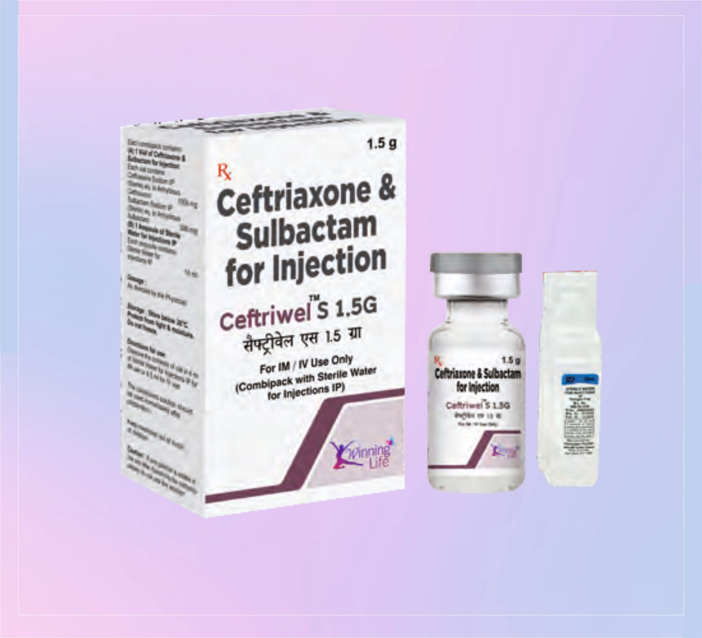 Ceftriwel-S 1.5Gm Inj (Wfi) 1x20ML Ceftriaxone 1000 Mg + Sulbactam 500 Mg by Akumentis