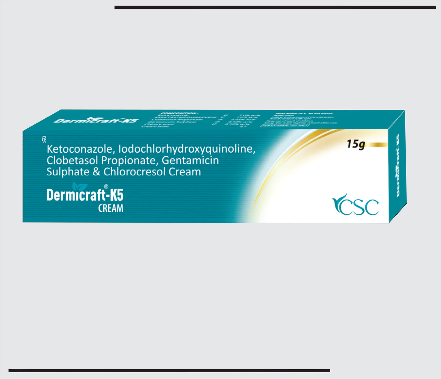 Dermicraft -K5 (15gm )Ketoconazole IP 2.0% + IDHQ1.0% + Gentamycin Sulphate0.10% + Clobetasole Propionate 0.05% Cream by CSC