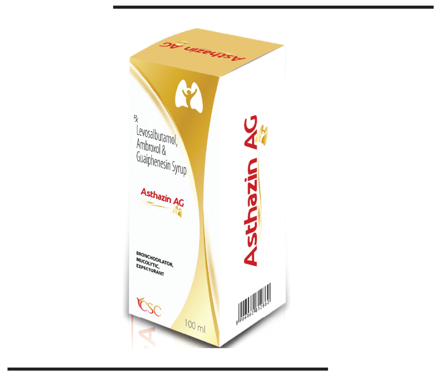 Asthazin AG (100ml )Levosulbutamol + Ambroxol & Guaiphensin Syrup by CSC