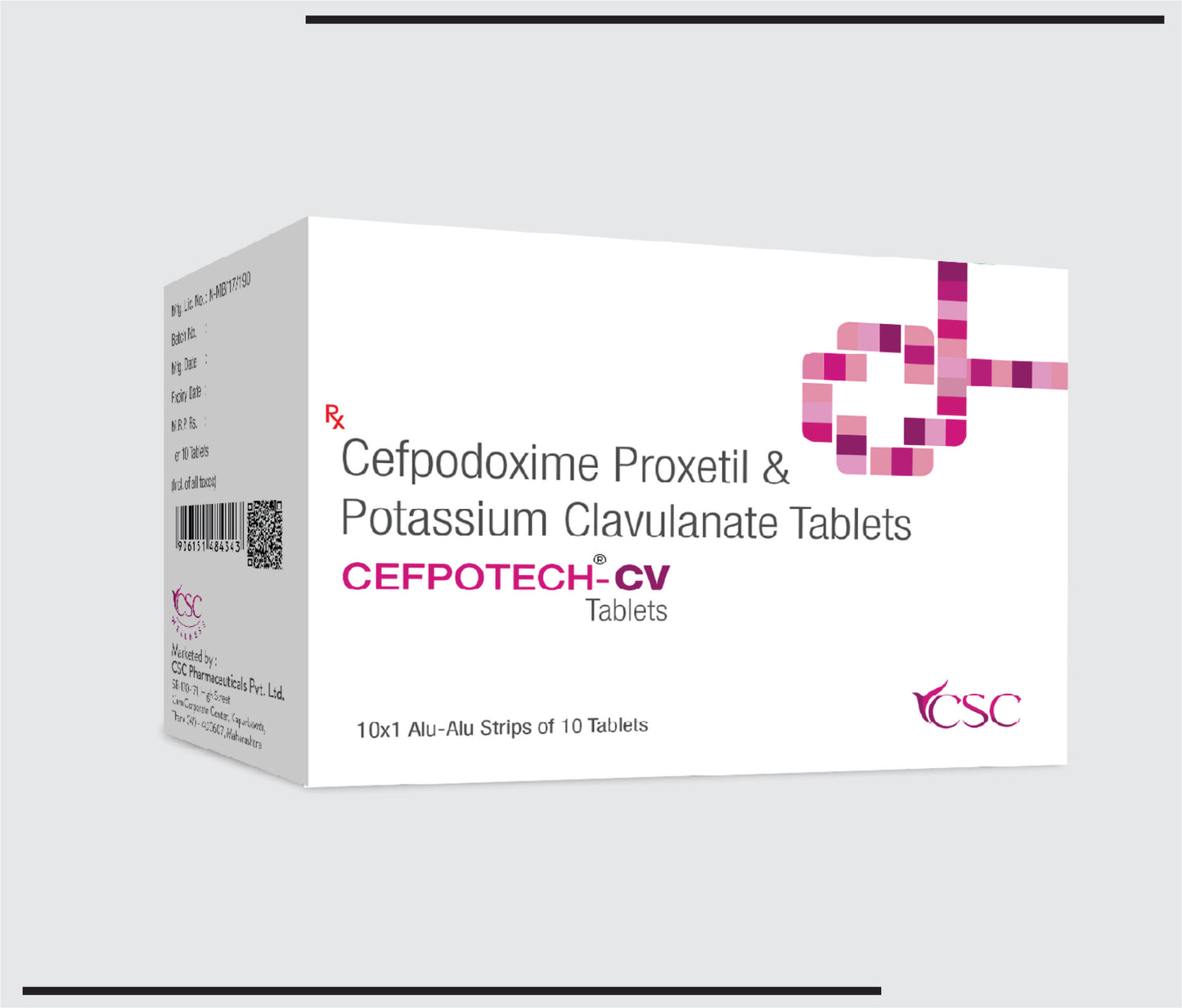 Cefpotech CV (10x1x10 )Cefpodoxime 200 mg + Clavulanic Acid 125mg by CSC