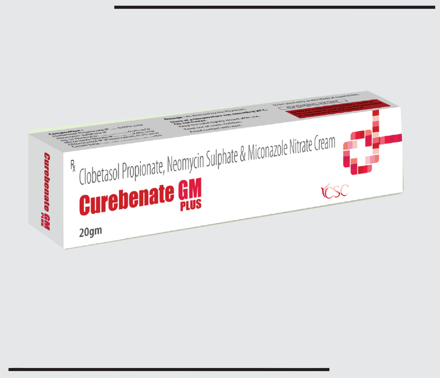 Curebenate Gm Plus Cream (20g )Clobetasol Propionate -0.05%w/w + Miconazole Nitrate -2.0%w/w + Neomycin Sulphate-0.1w/w Cream by CSC