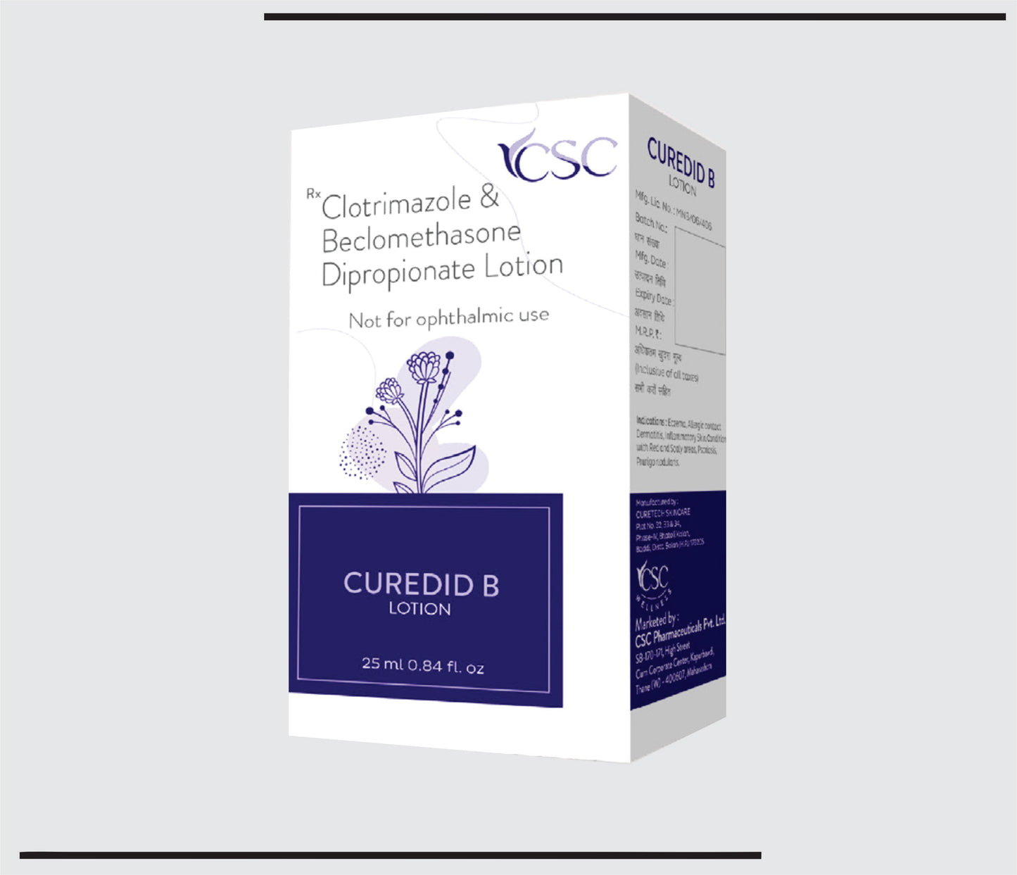 Curedid-B Lotion (25ml )Beclomethasone Dipropionate-0.025% + Clotrimazole - 1% in lotion base by CSC
