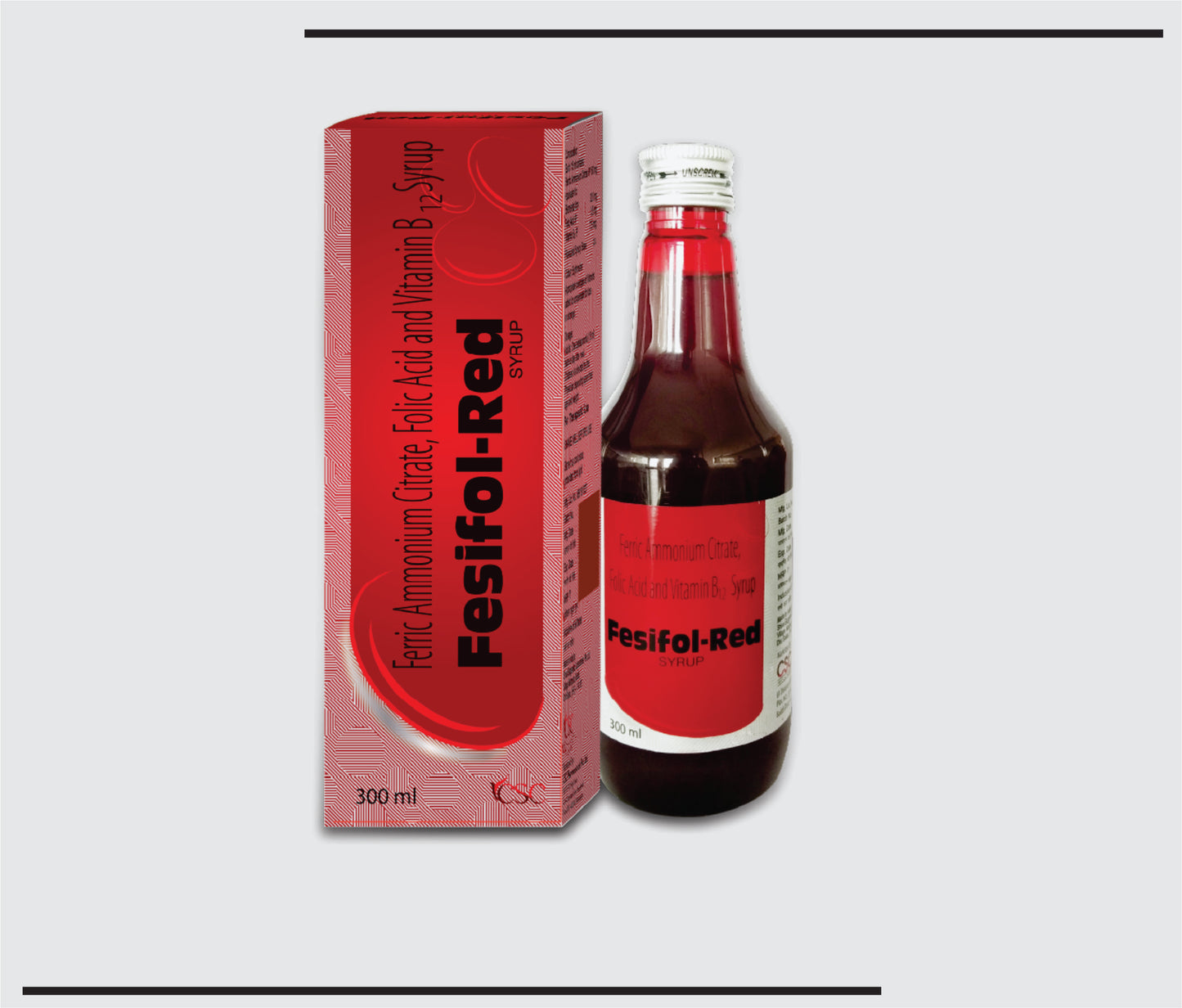 Fesifol Red (300ml )Elemental Iron 32.8 mg + Folic Acid 0.5 mg + Vitamin B 7.5 mcg by CSC