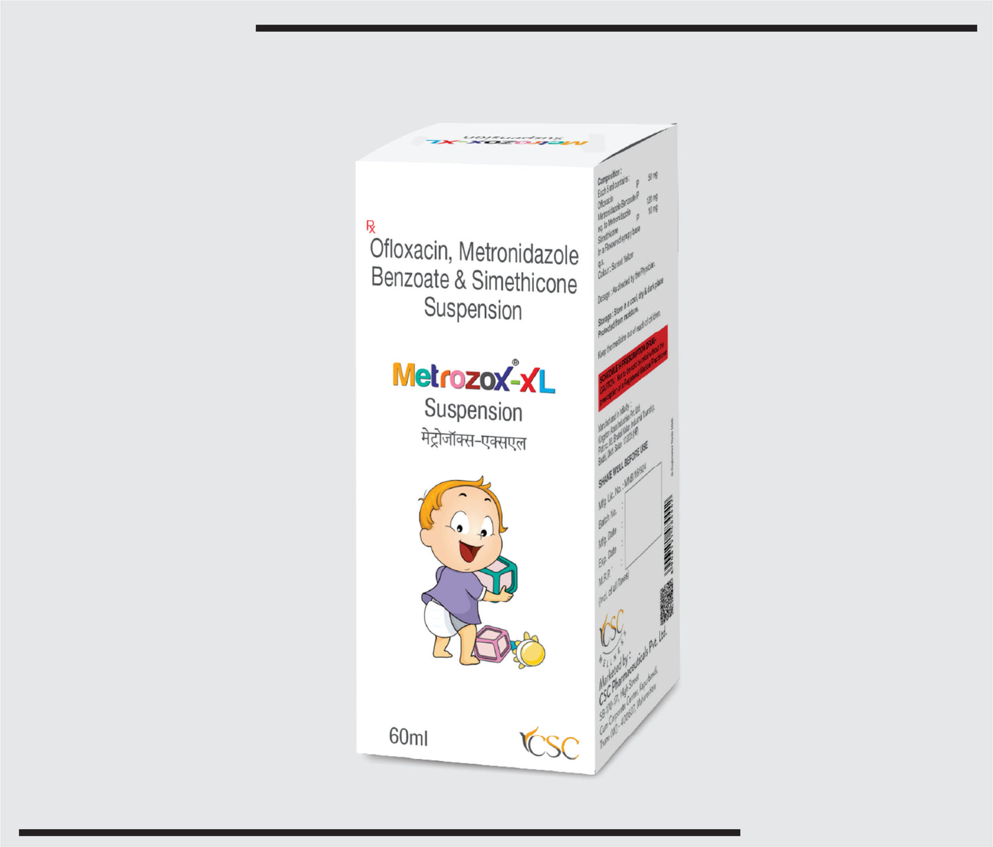 Metrozox XL (60ml )Ofloxacin + Metronidazole + Simethicone Susp. by CSC