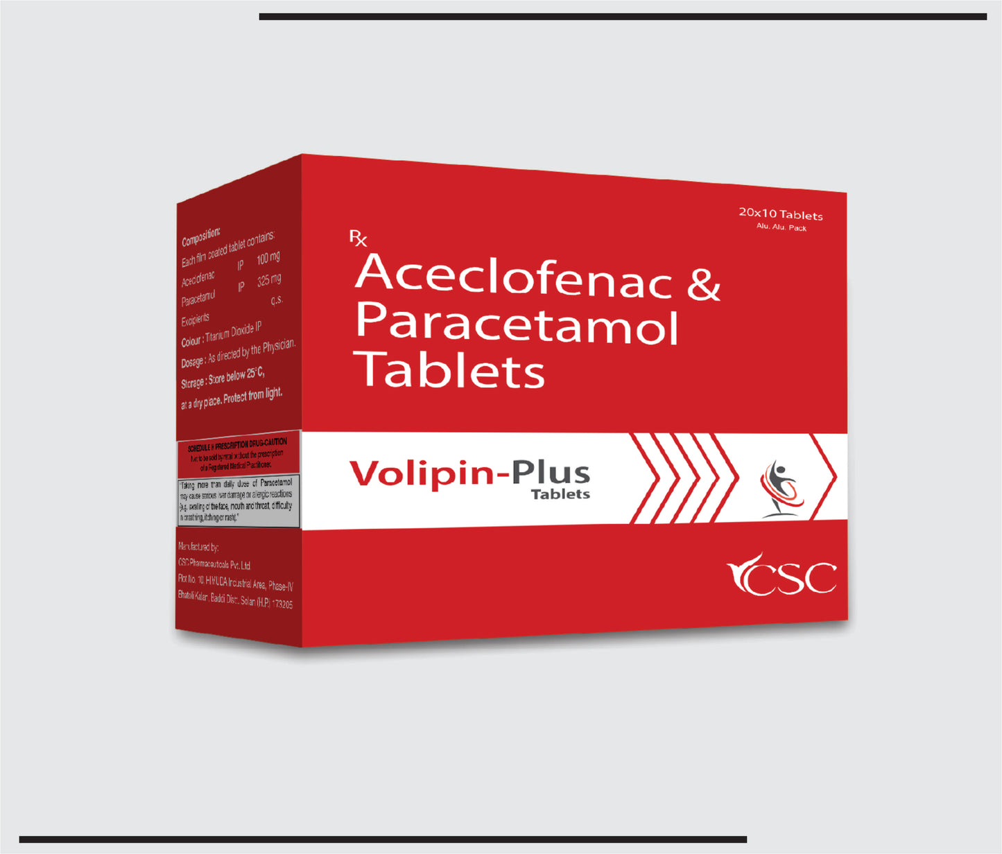 Volipin Plus (20x10 )Aceclofenac 100mg + Paracetamol 325mg by CSC