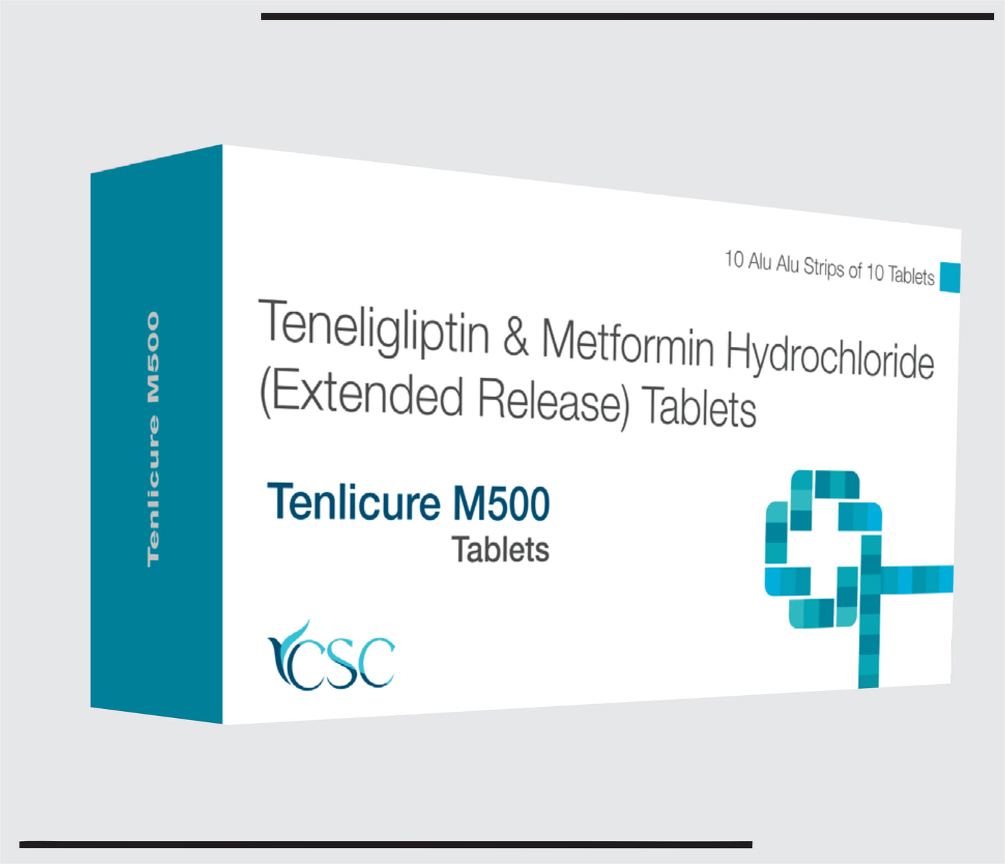 Tenlicure M 500 (10x10 )Teneligliptin 20 mg + Metformin Hcl as Extended Release 500 mg (Bilayered Uncoated Tabs) by CSC