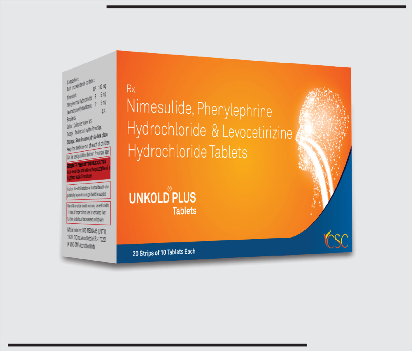 Unkold Plus (20x10 )Nimuslide 100 mg + Phenylephrine Hcl 5 mg + Levocetrizine HcL 5mg by CSC