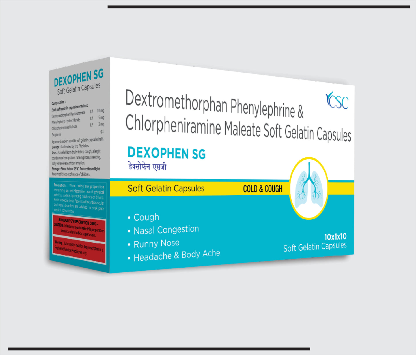 Dexophen SG (10x1x10 )Dextromethorpan Hydrobromide 10 mg+ chlorpheniramine Meleate 2 mg+Phenylephrine 5 mg + by CSC