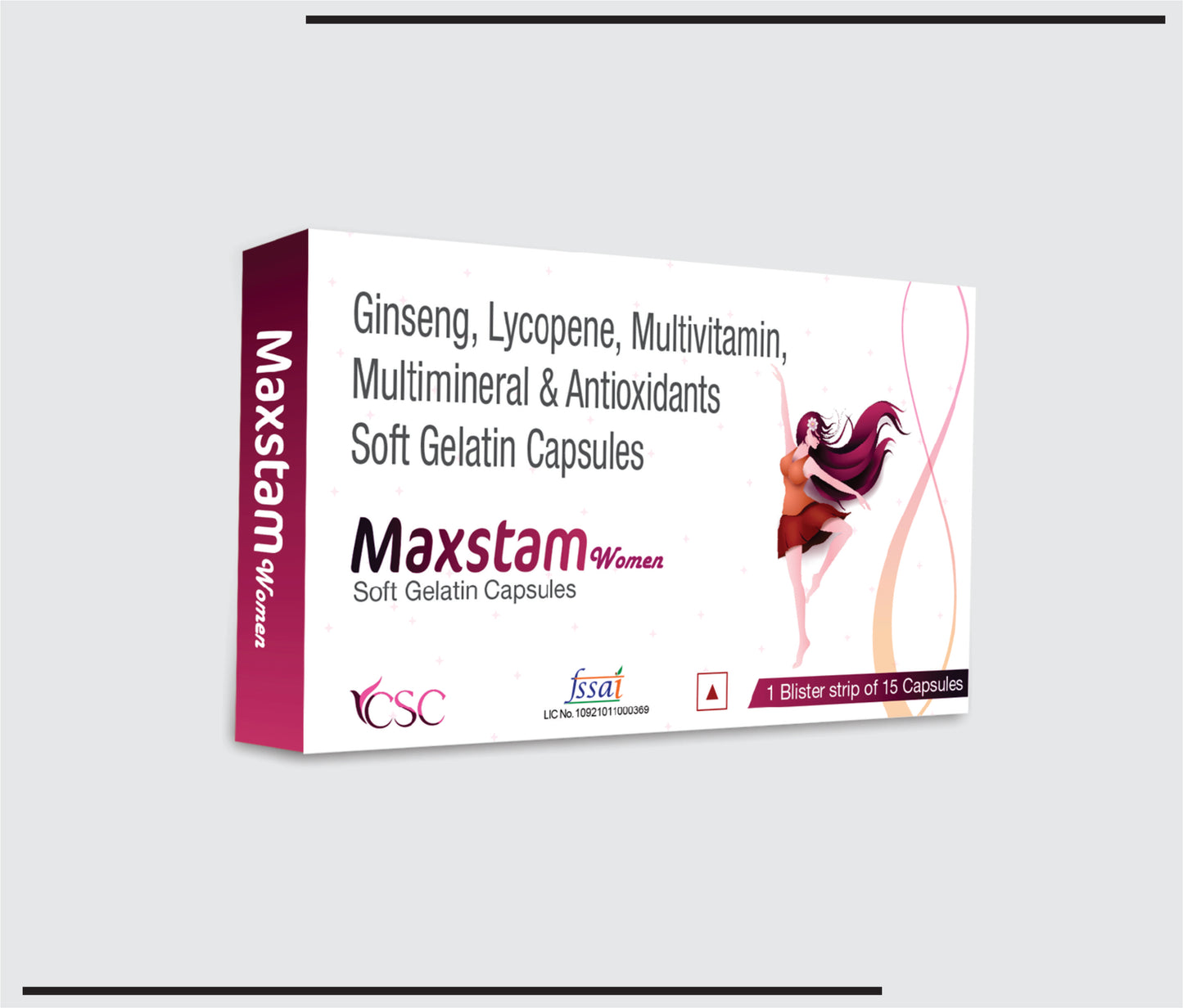 Maxstam Women (10x1x15 )Ginseng extract,Evening Primrose oil,grape seed extract lycopene,multivitamin,multimineral& antioxidants by CSC