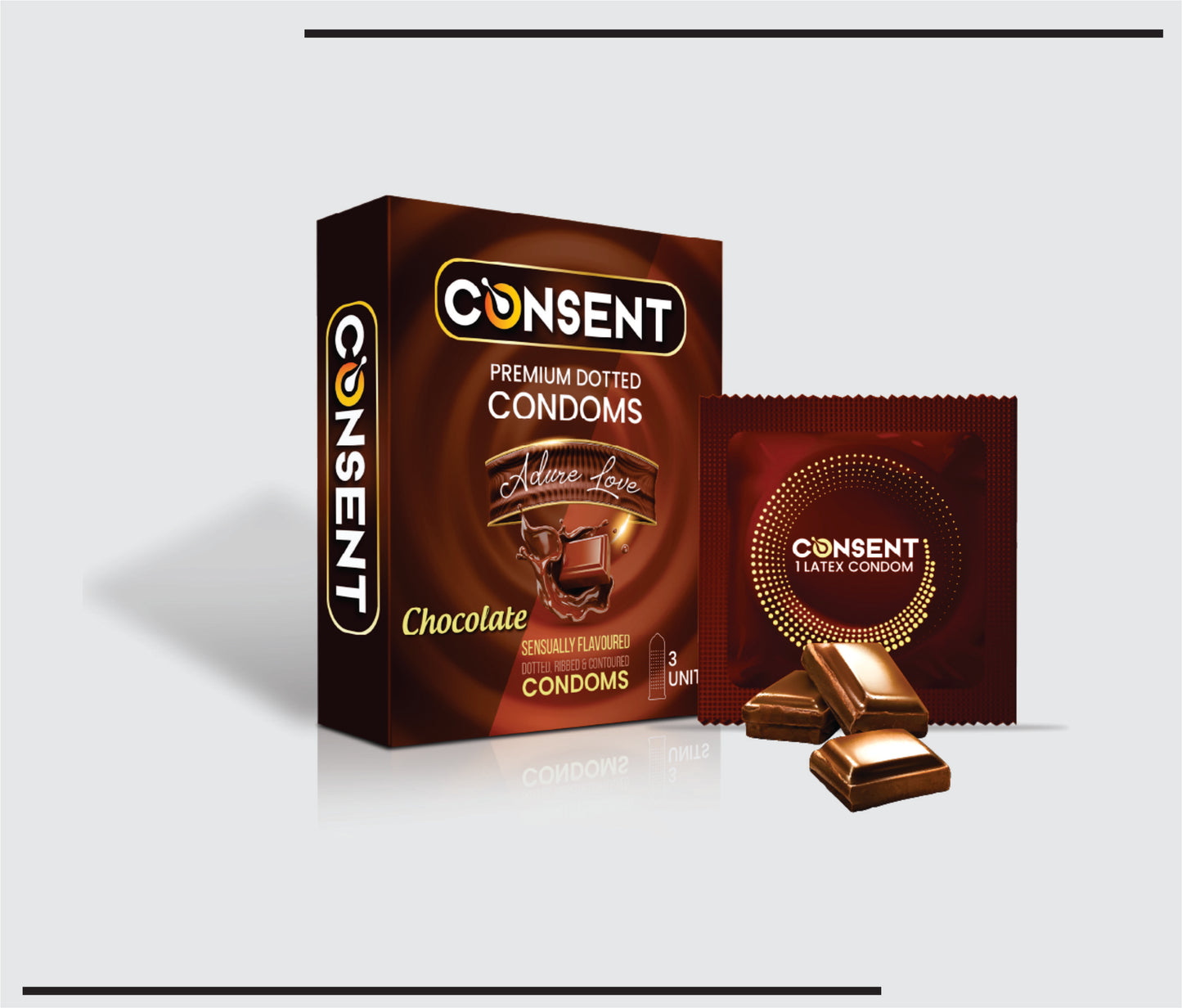 Consent Condoms 3's Pack (48x3's )Stawberry and Chocolate Flavoured Condoms by CSC