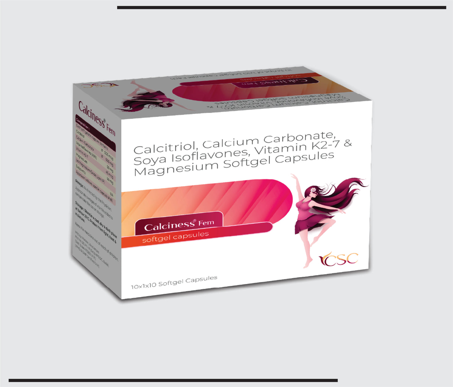 Calciness Fem (10x1x10 )Calcitriol 0.25mcg + Calcium Carbonate 500mg + Soya Isoflavones 50mg + Vitamin K27 45mcg + Magnesium 50mg by CSC
