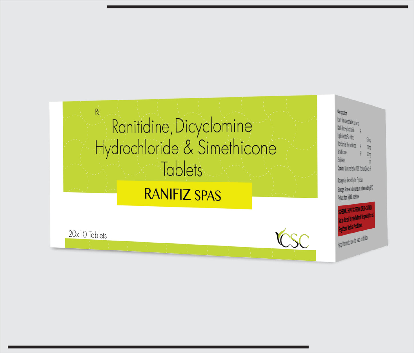Ranifiz Spas (20x10 )Ranitidine 150mg + Dicyclomine Hcl 10mg + Simethicone 20mg by CSC