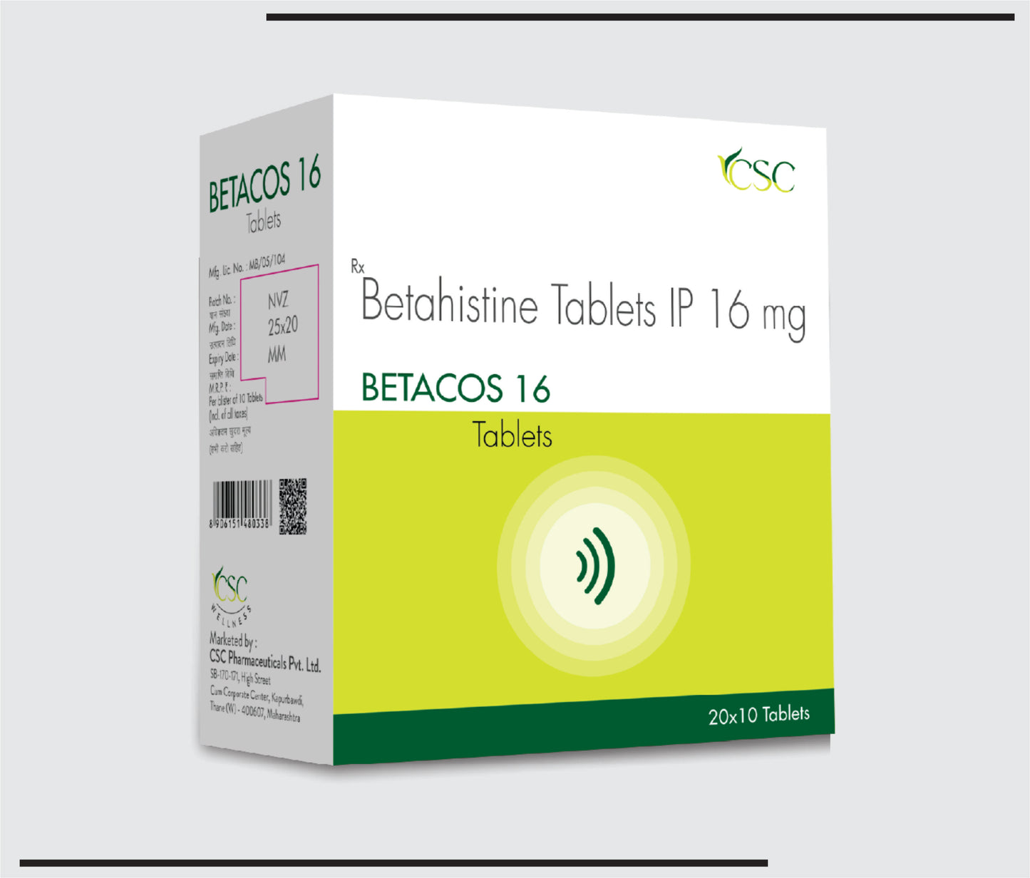 Betacos 16 (20x10 )Betahistine I.P. 16 mg by CSC