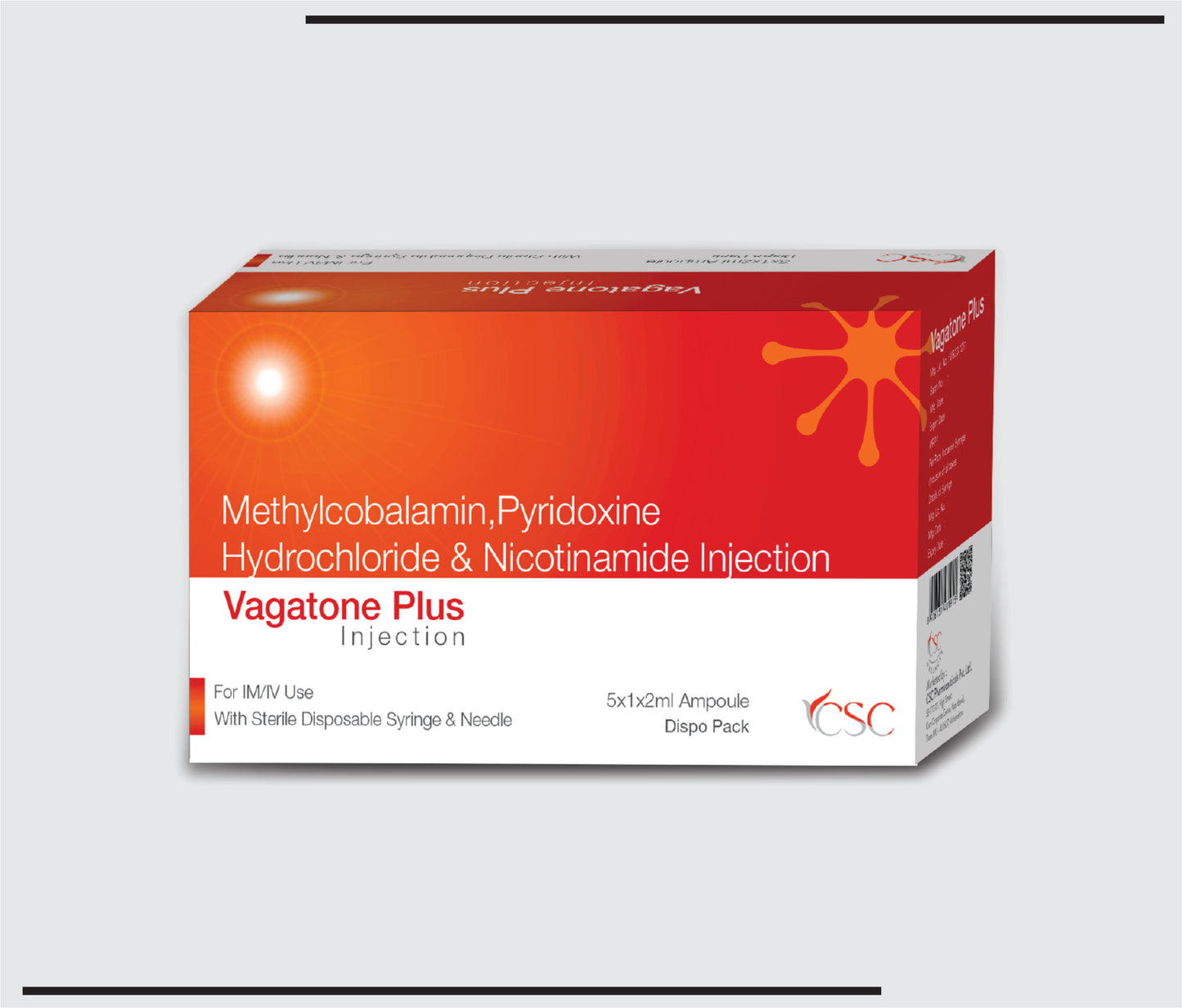 Vagatone Plus (Amp. )Methylcobalamin 1500mcg + Pyridoxine Hcl 100 mg + Nicotinamide 100mg + Benzyl Alcohol 2% v/v by CSC