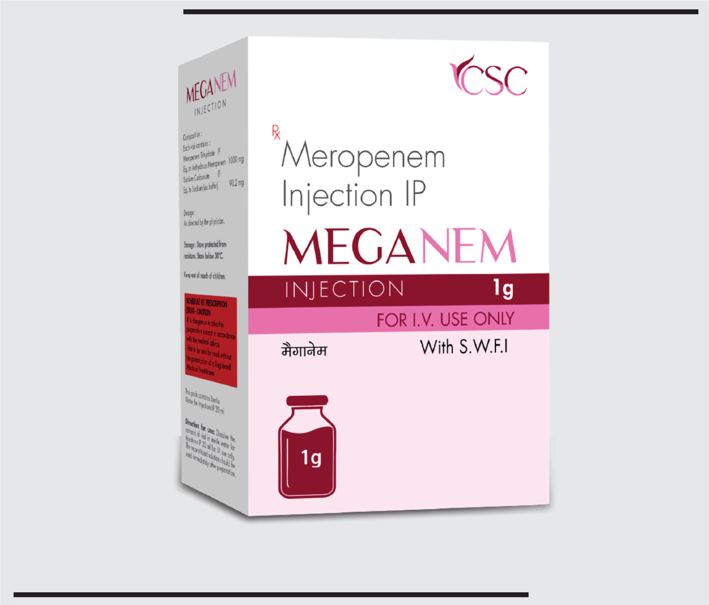 Meganam (Vial )Meropenem Trihydrate 1000mg + Sodium Carbonate 90.2mg by CSC