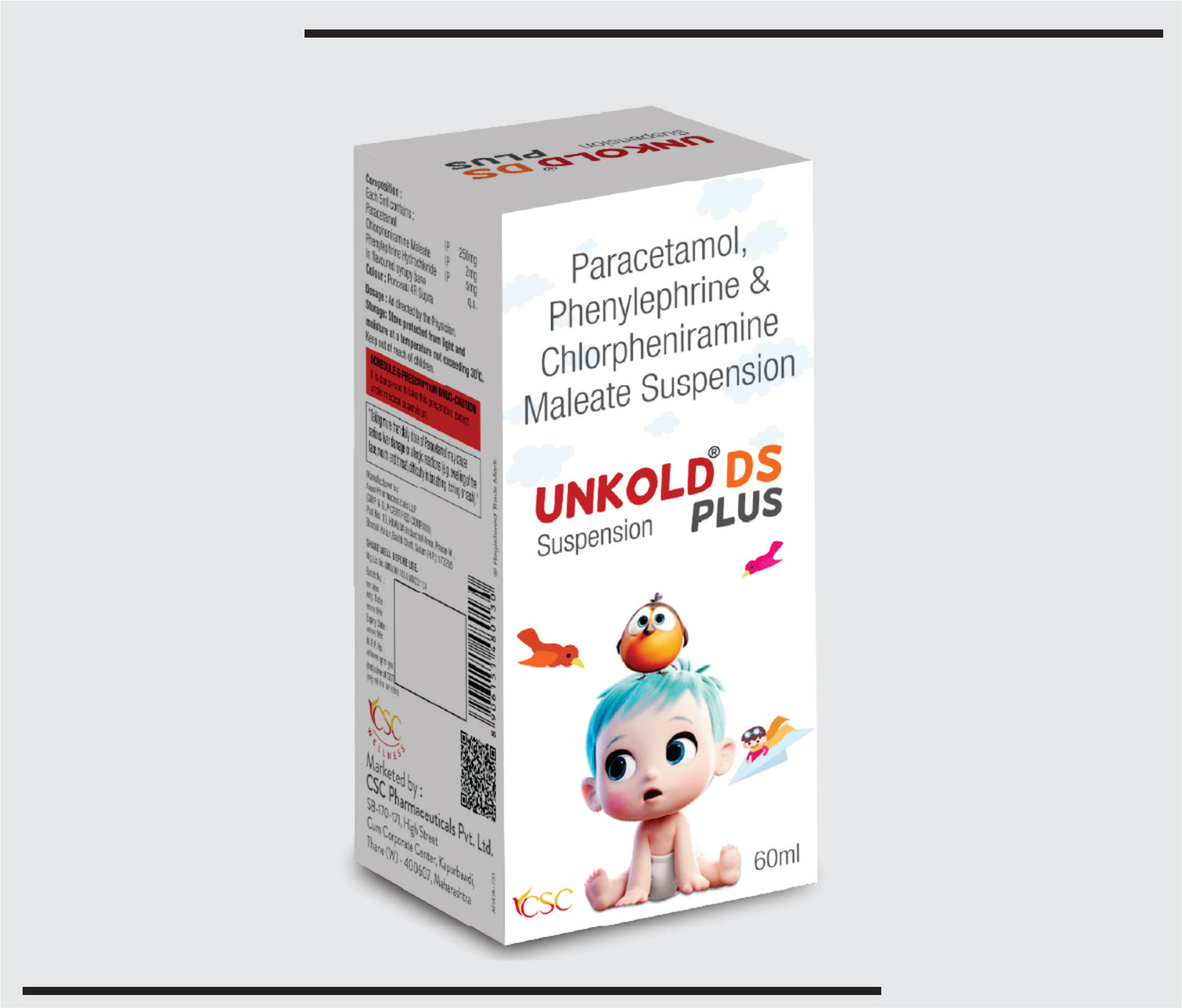 Unkold DS Plus (60ml )Paracetamol 250mg + CPM 2mg & Pheny. 5mg Susp. by CSC