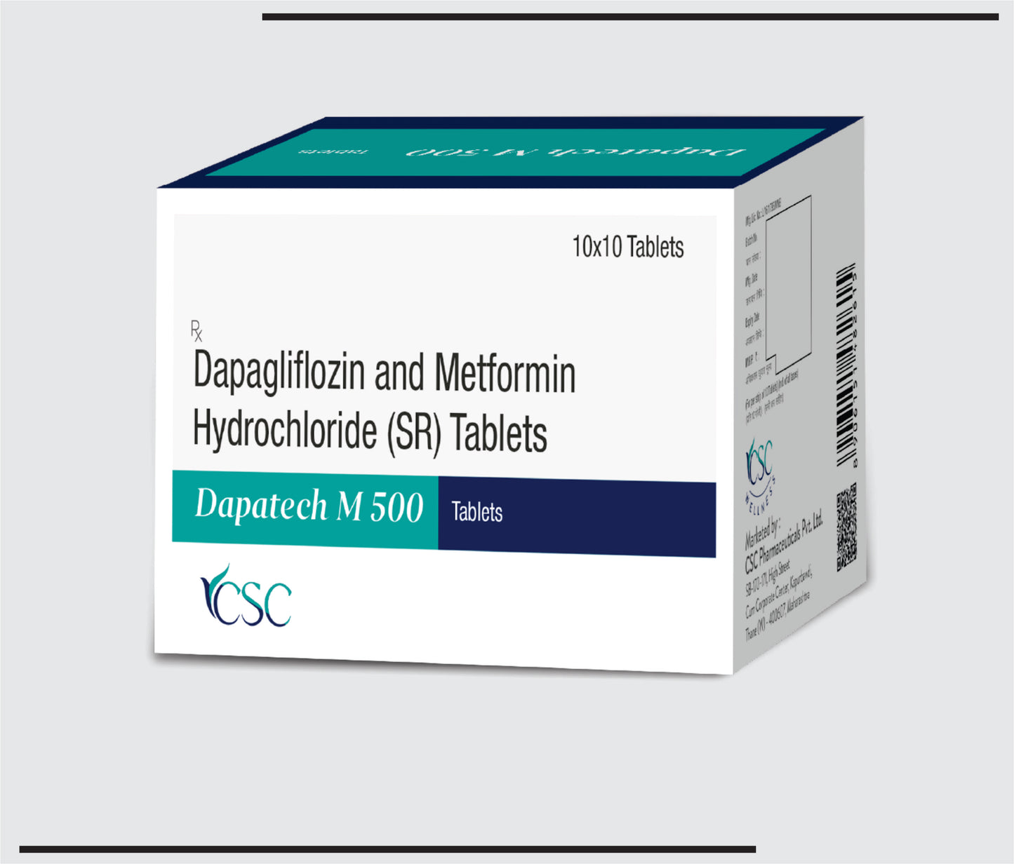 Dapatech M 10/500 (10x10 )Dapagliflozin 10 mg +Metformin Hydrochloride (SR) by CSC