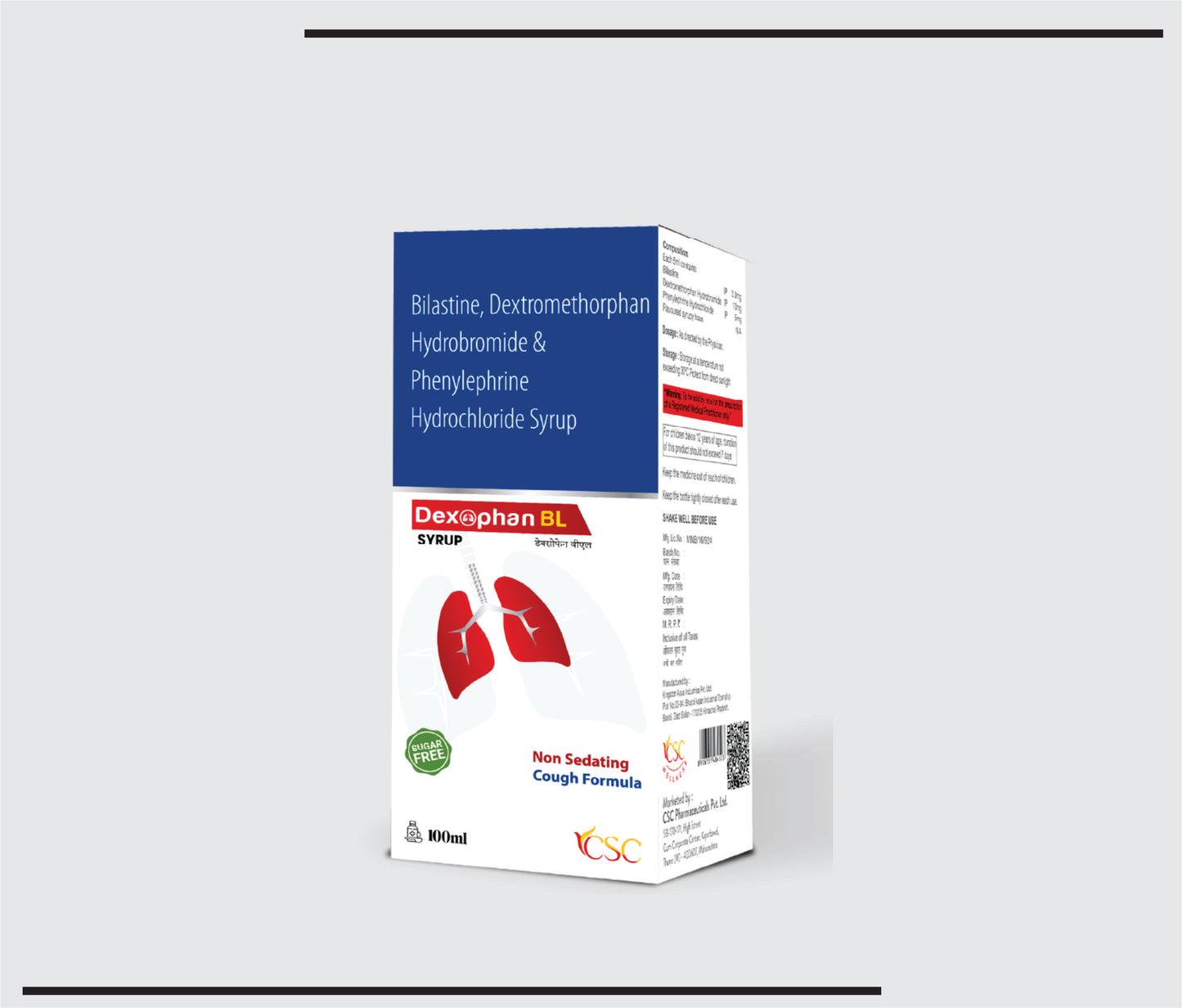 Dexophan BL (100ml )Dextromethorphan Hydrobromide10mg +Bilastine3.3mg + Phenylephrine Hydrochloride 5mg Syrup by CSC