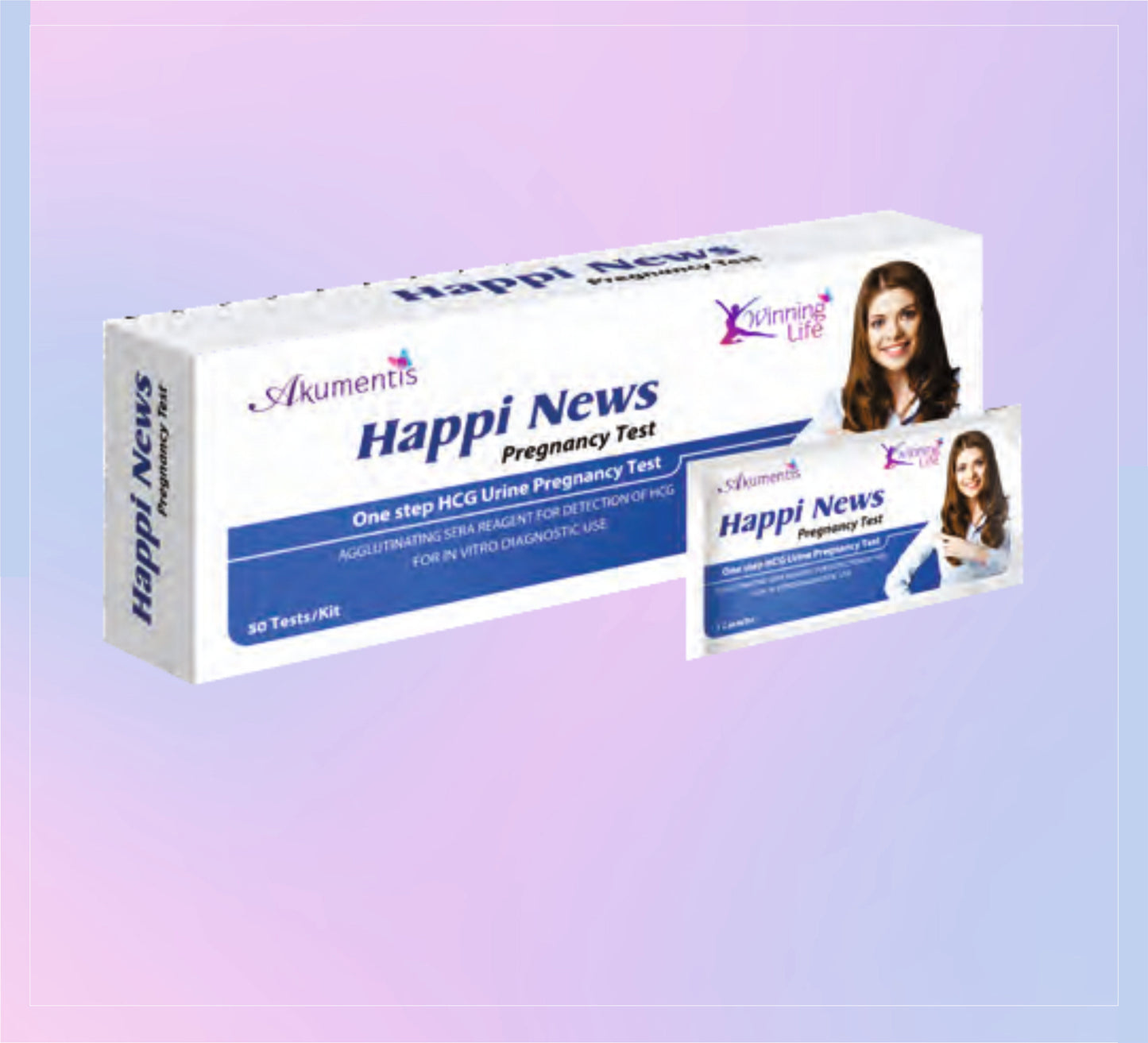 Happi News 1X 50 KIT مجموعة اختبار الحمل Hcg في البول من Akumentis