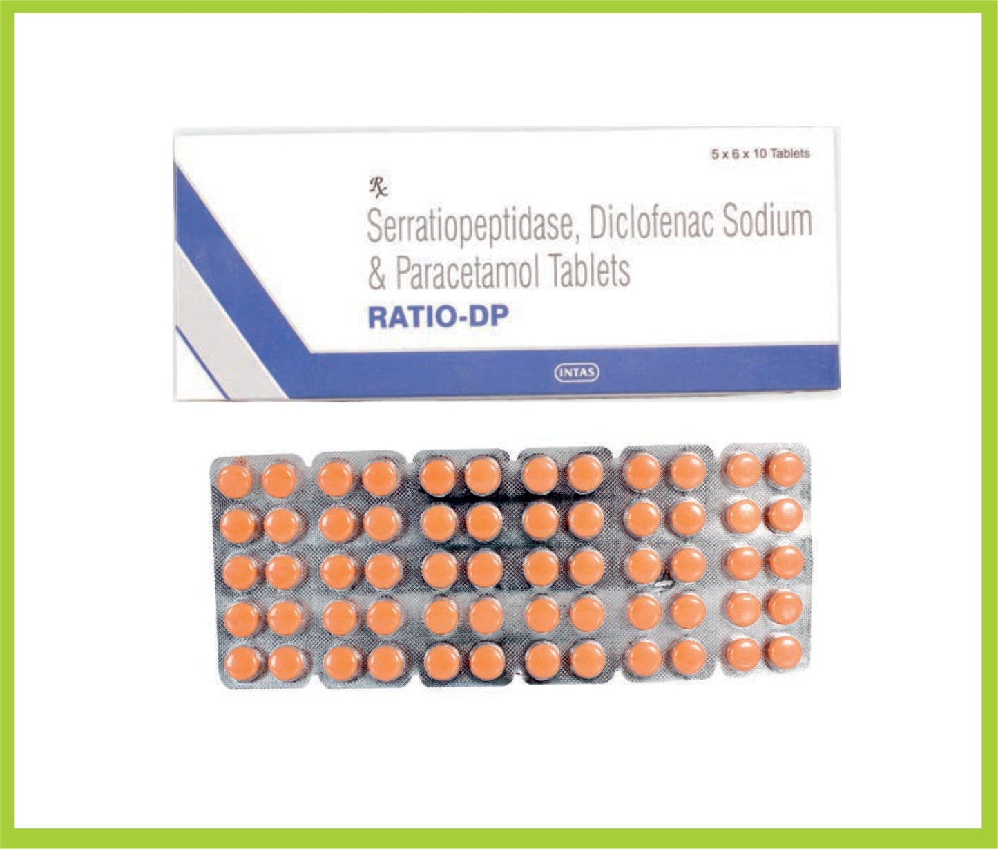 RATIO-DP 10 TABLET (Serratiopeptidaz 10 mg + Diklofenak 50 mg + Parasetamol 325 mg) - Intas