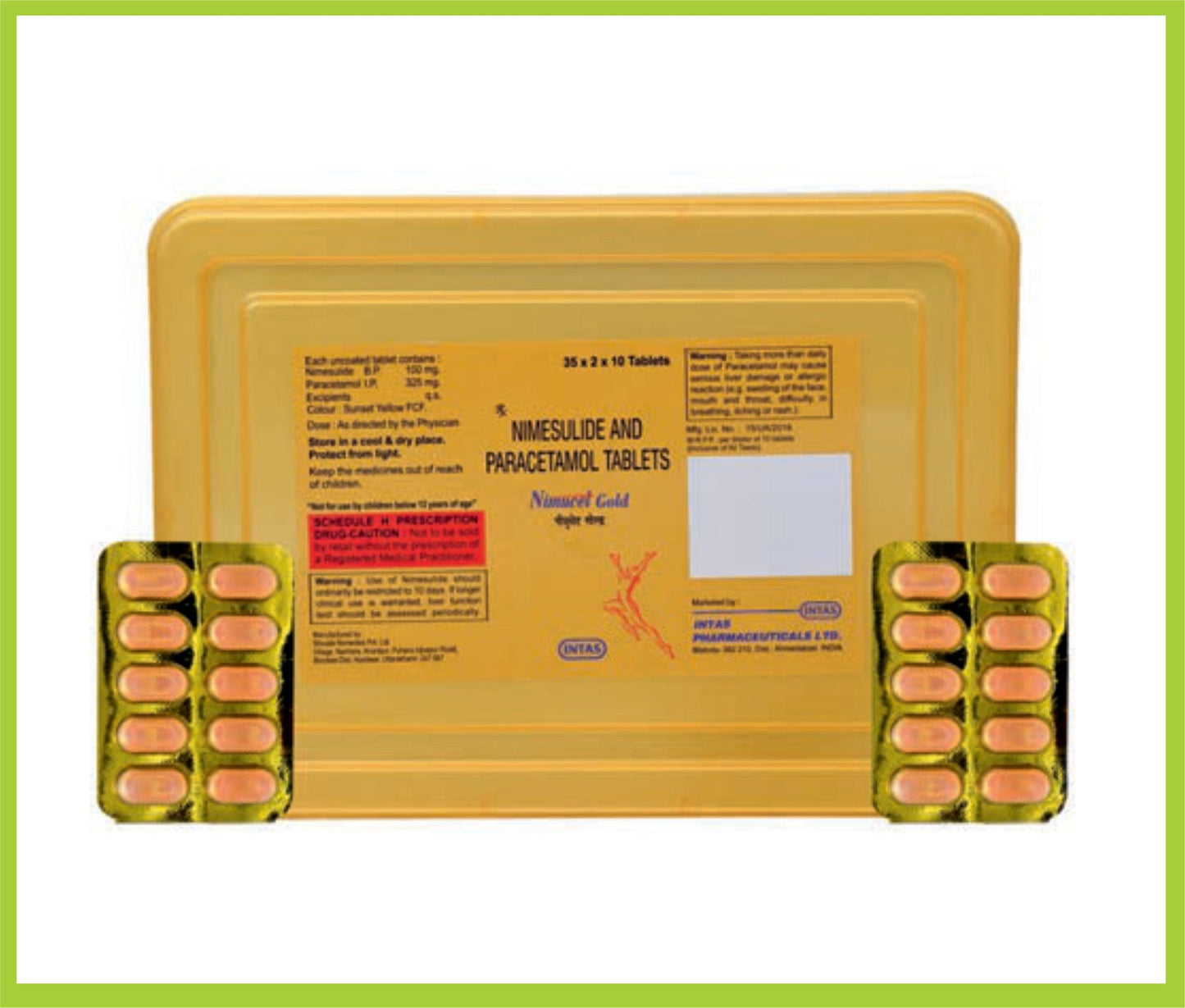 NIMUCET GOLD TAB (70x10) (Nimesulide 100 mg + Paracetamol 325 mg) Intas tarafından üretilmiştir