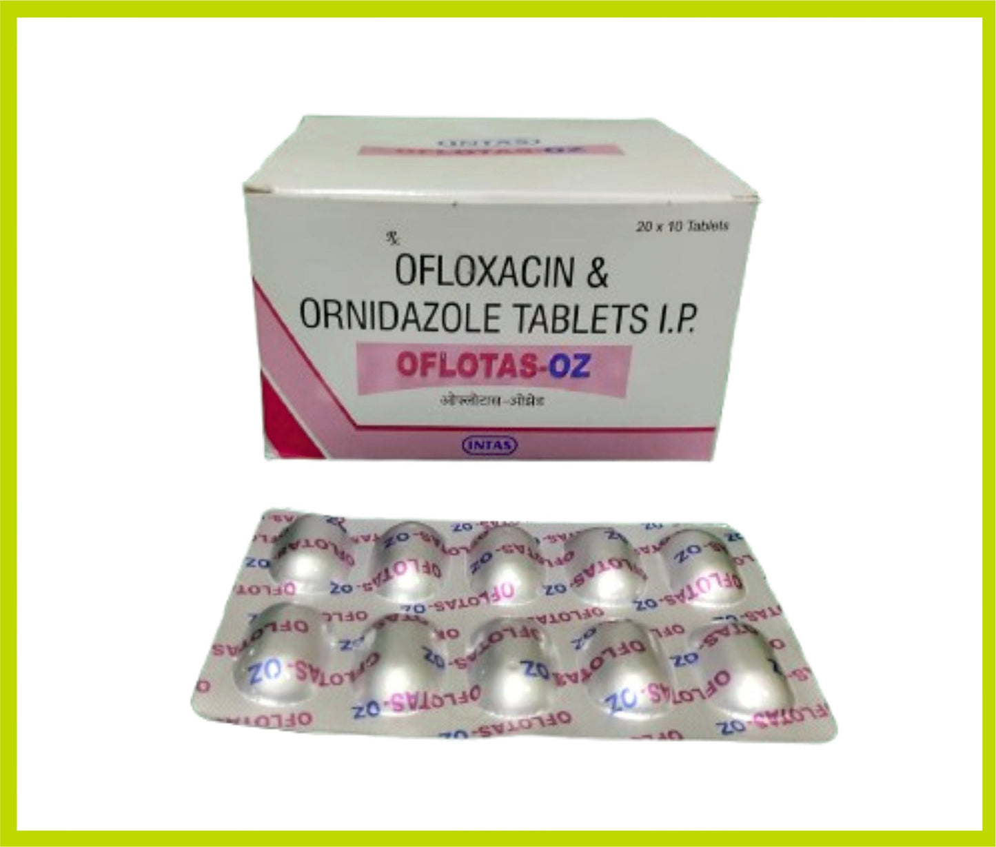 OFLOTAS-OZ 10 TAB (Alu - Alu ) (Ofloxacin 200 mg + Ornidazole 500 mg) by Intas