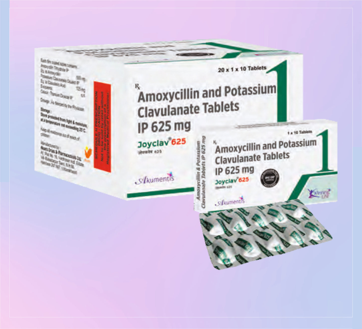 Joyclav 625 Tab (Al) 10`S(20X1X10) 20X1X10 Amoxicillin 500 Mg + Clavulanic Acid 125 Mg by Akumentis