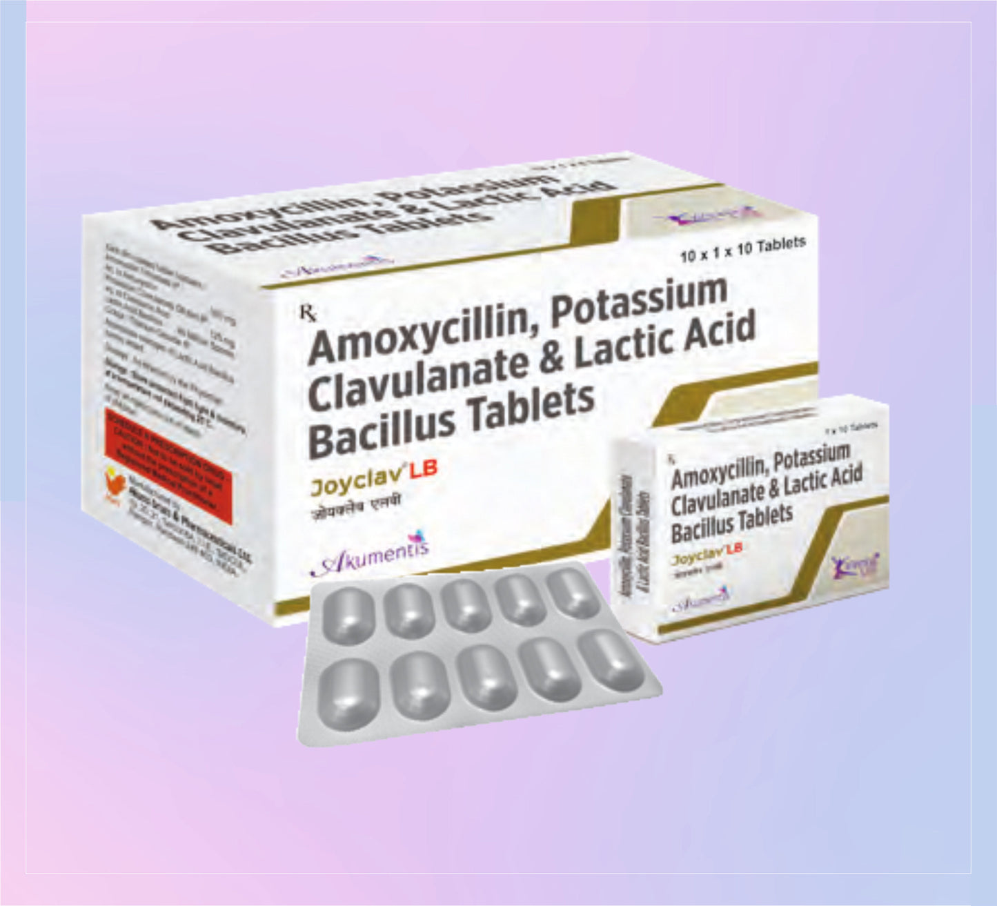 Joyclav Lb Tab (Al) 10x1x10 Amoxicillin 500 Mg + Clavulanic Acid 125 Mg + Lactic Acid Bacillus 60 Million Spores by Akumentis