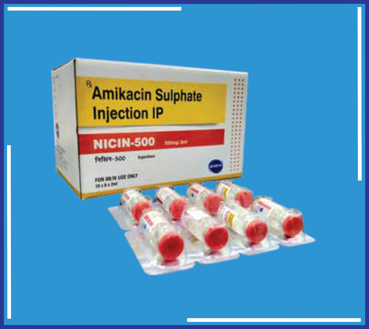 NICIN 500 INJ. 10X8X2Ml(ShrinkOf40) (Amikacin Sulphate I.P 500Mg, Methylparaben Ip 0.04% W/V (As Preservative), Proplyparaben Ip 0.01% W/V(As Preservative),Water For Injection I.P)by Kemsyn