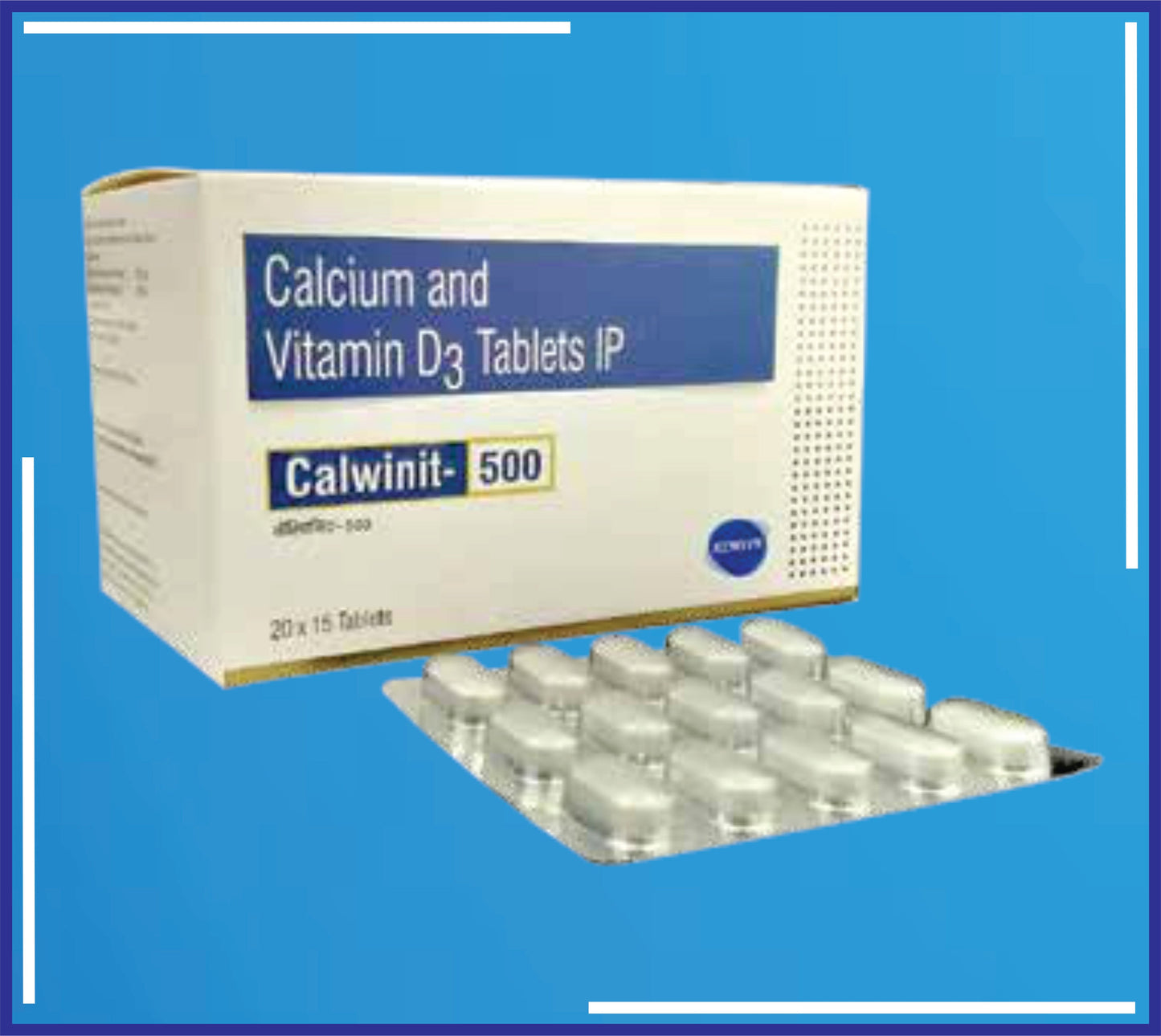 CALWINIT-500 TAB (BLISTER) 20X15 (Calcium Carbonate (Oyster Shell) 1250 Mcg ( Eq To Elemental Clacium 500Mg ) + Vitamin D3 250 Iu)by Kemsyn