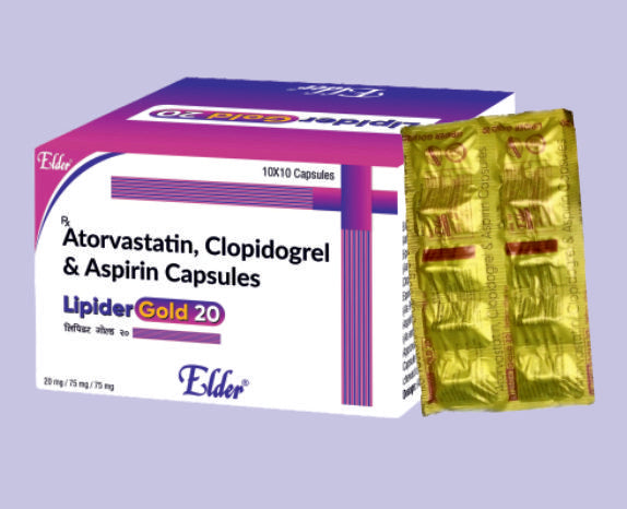 LIPIDER GOLD 20 CAPS (20/75/75MG) 10'S ( Atorvastatin 20mg +Clopidogrel 75mg+Aspirin 75mg. ) by Elder